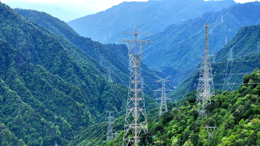 四川最高輸電鐵塔成功封頂，完成組立。宋銘洋攝